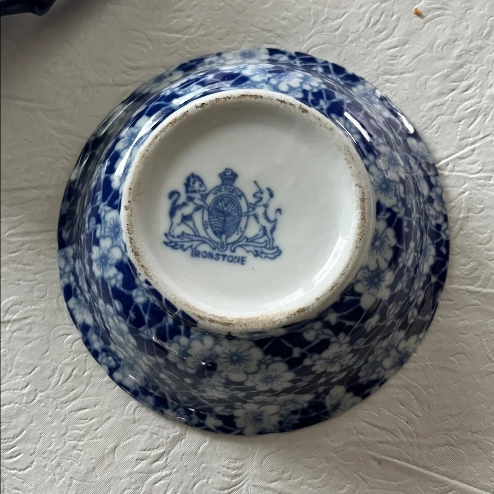 Ironstone Blue & White Pitcher and Bowl Set - Picture 2 of 3